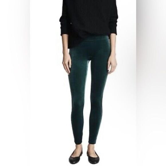 Spanx Women’s Dark Green Velvet Velour Stretch Leggings XS - Picture 1 of 7